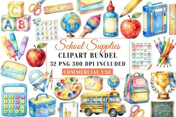 Download Watercolor School Supplies Clipart - School supplies Collection