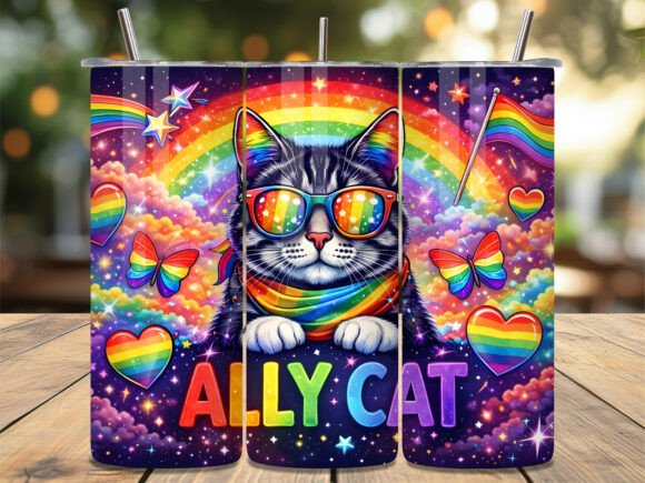 Download Rainbow Ally Cat Pride Tumbler Wrap - Pride tumbler Collection