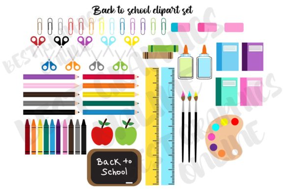 Download Kids Back to School Supplies Clipart Set - School supplies Collection